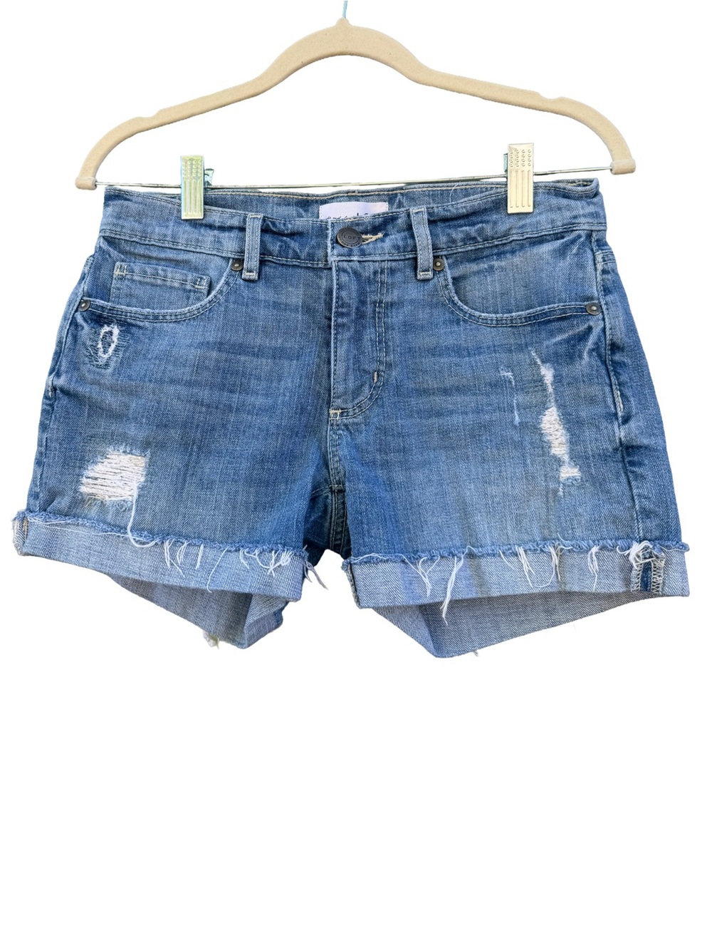 LOFT Made and Loved Women Distressed Denim Cuffed Shorts Blue Size 25 Petite